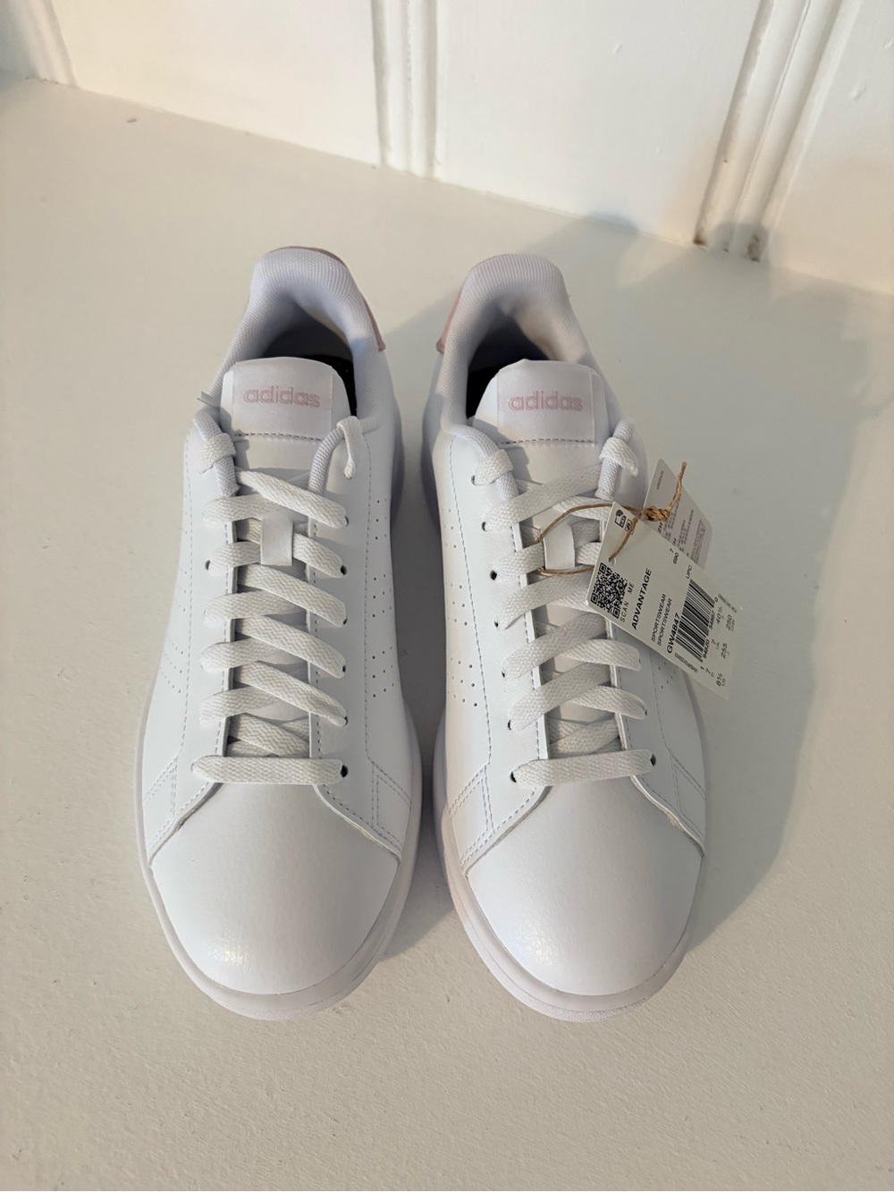 adidas Women's White Leather Sneakers with Pink Logo Accent